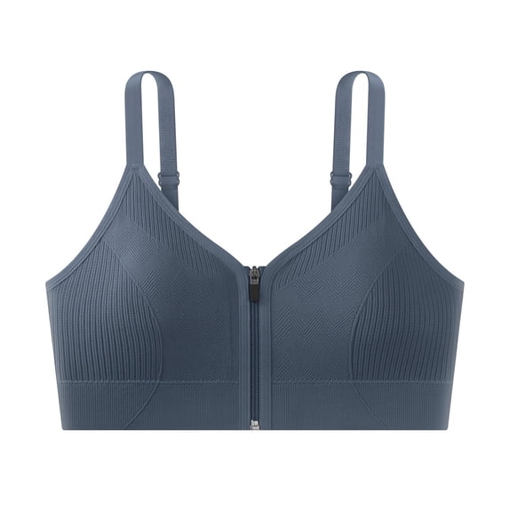 Nfurl Womens Zipper Front Closure Sports Bras Removable Pads Adjustable Strap Wireless Workout Bra High Impact Running Gym Yoga Bras Blue,Free Size