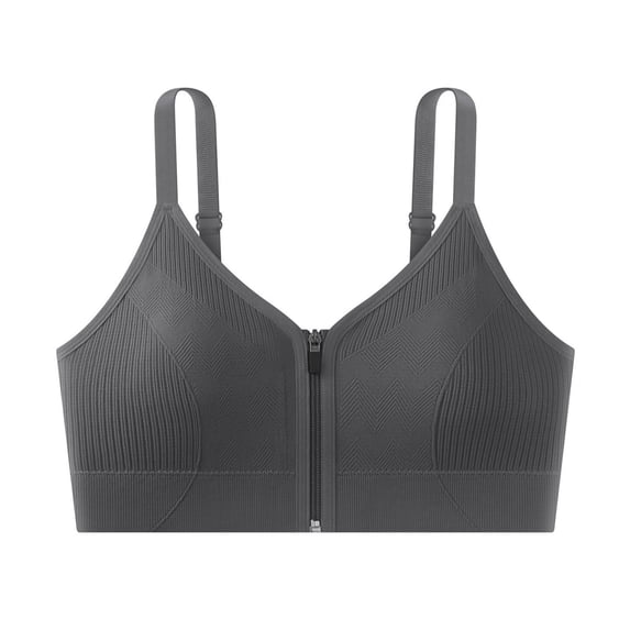 Nfurl Womens Zipper Front Closure Sports Bras Removable Pads Adjustable Strap Wireless Workout Bra High Impact Running Gym Yoga Bras Dark Gray,Free Size