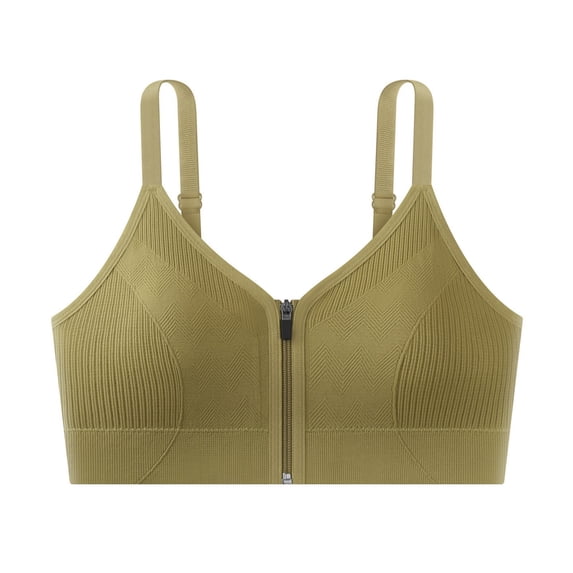 Nfurl Womens Zipper Front Closure Sports Bras Removable Pads Adjustable Strap Wireless Workout Bra High Impact Running Gym Yoga Bras Green,Free Size