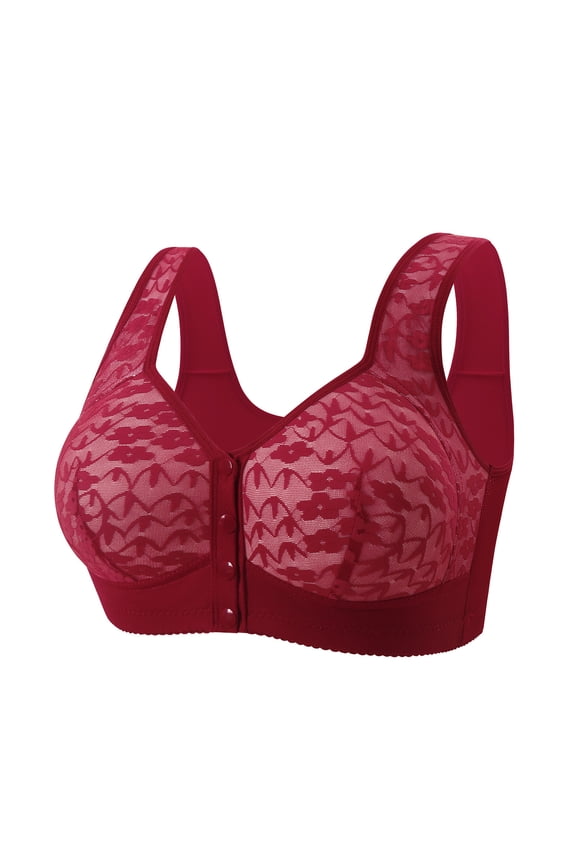Womens no Underwire Front Closure Bras Support Full Coverage Everyday Bra for Large Bust Push up Padded Anti Sagging Bra for Older Women Wine S