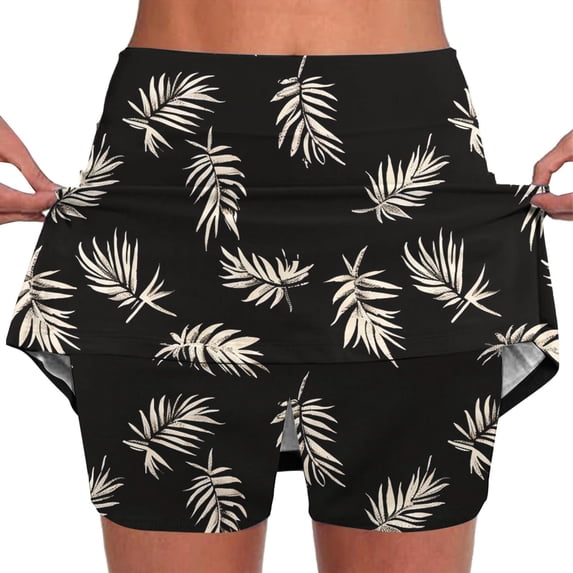 Nfurl Workout Shorts for Women Trendy Floral Graphic Gym Running Tennis Skort Shorts with Pockets Casual Summer Mid Waist Sport Yoga Skorts Black S