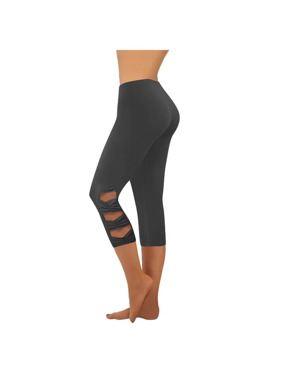 Yoga Capri Pants for Women Tummy Control High Waisted Workout Yoga Leggings Slim Fitted Cutout Ripped Butt Lifting Leggings Black XXXL