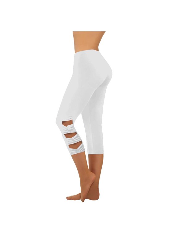Yoga Capri Pants for Women Tummy Control High Waisted Workout Yoga Leggings Slim Fitted Cutout Ripped Butt Lifting Leggings White XXXXL