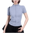 thumbnail image 1 of Nfurl Yoga Shirts for Women Slim Fit Zip up Short Sleeve Mock Neck Shirts Quick Dry Solid Color Workout Gym Tops Light Blue,Size S, 1 of 4