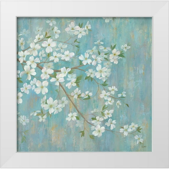Ng, Crystal 12x12 White Modern Wood Framed Museum Art Print Titled - Gold Leaf Blossom Branch Panel