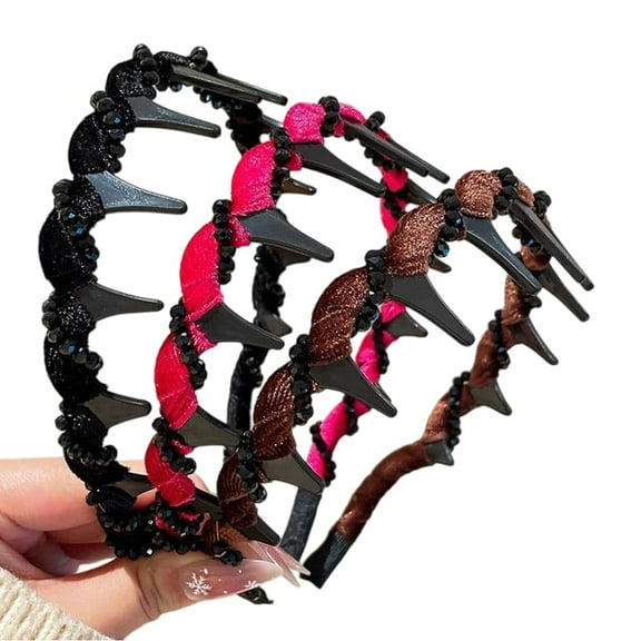 Ngardk 3 Pcs Vintage High Cranium Artificial Crystal Hairband High Cranium Headband for Women