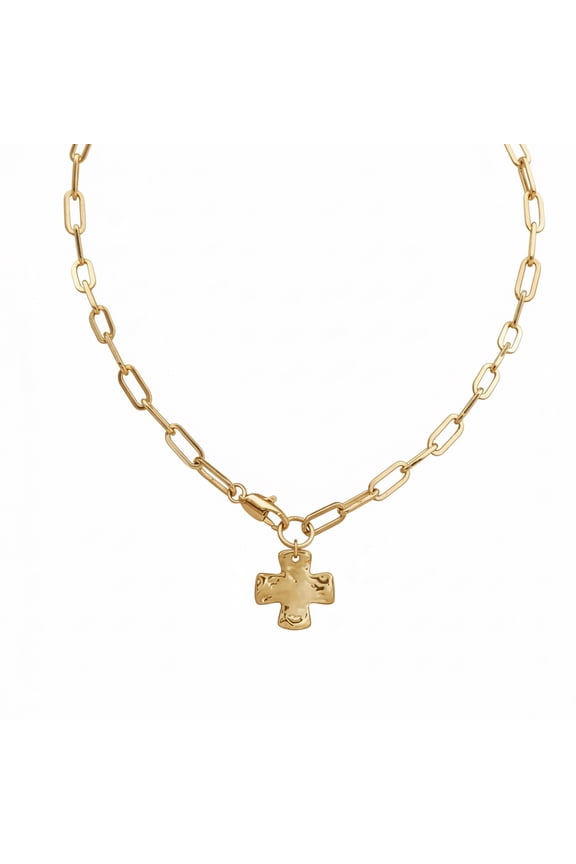 Gold Chunky Cross Necklace for Women, 14K Gold Plated Brass, Cross Pendant Paperclip Chain Necklaces