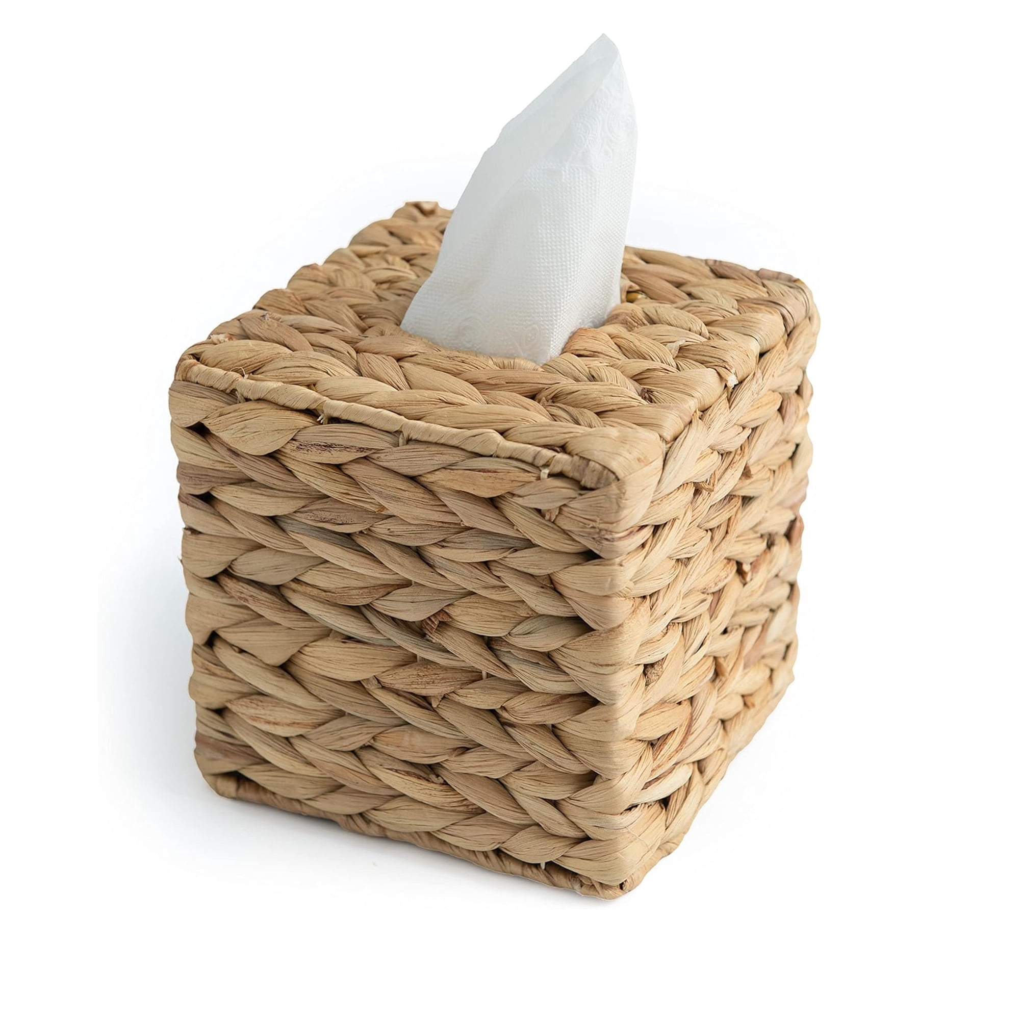 Ngardk Tissue Box Cover, Water Hyacinth Tissue Box Holder, Square Tissue Box Cover, 5.9"X5.9"X5.9", Pack of 1, Beige