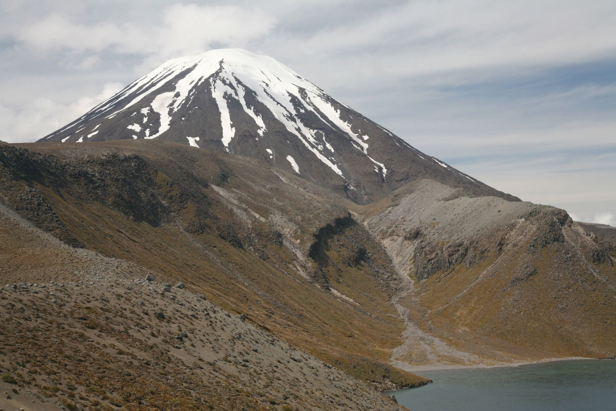 Ngauruhoe cone and Upper Tama Lake Tongariro volcanic complex New Zealand Canvas Art - Richard RoscoeStocktrek Images (35 x 23)