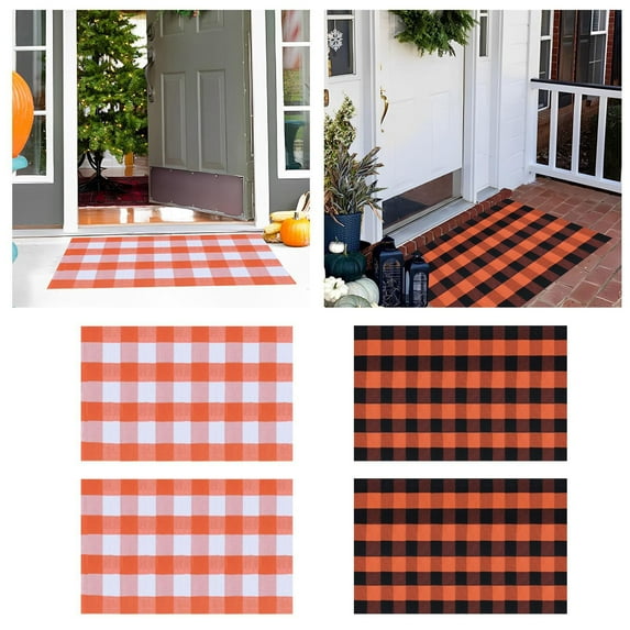 Ngheia Under 10 $, Black Denim Plaid Doormat 50X80Cm, Fall Themed Outdoor Welcome Rug, Cotton Handwoven Checkered Mat for Front Door, Porch, Entryway, Patio
