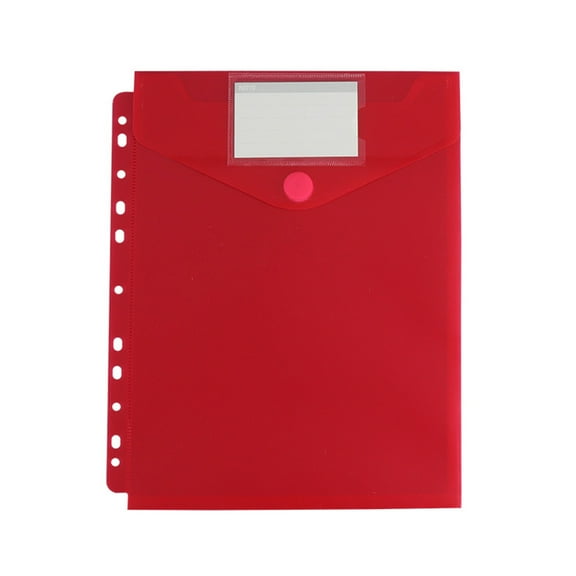 Ngheia 11-Hole Vertical Loose-Leaf File Bag Red, Plastic Folders with Button Close and Removable Mark Label in Letter Size Endwise 8 Colors Suit for All Ring (11 Holes), 1 Document Bag