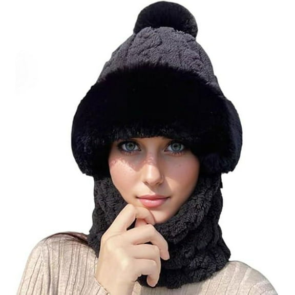Ngheia 3 in 1 Beanie Hat for Women Beanie Hat with Scarf and 3 in 1 Beanie Hat with Scarf and Mask, Windproof Beanie Hat for Women, Warm Winter Knitted Hats for Outdoor