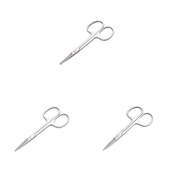 Ngheia 3pc Size Small Stainless Steel Eyebrow & Nose Hair Scissors, Facial Scissors Stainless Steel 3.5 inch with Round Tip, Eyebrow Nose Hair Grooming Scissors for Beard Mustache Eyelash