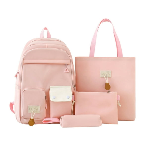Ngheia 4 In1 Backpack Casual Daypack Teen Schol Bookbag colege Travel Scholbag Harajuku Backpack Large Capacity Four-Piece Backpack Pink