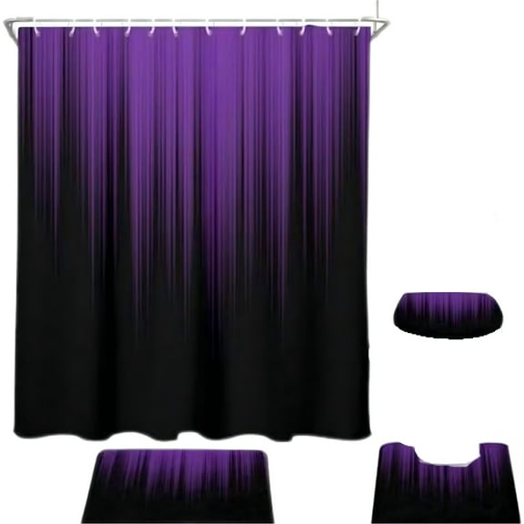 Ngheia 4-Piece Ombre Modern Shower Curtain and Bathroom Rug Set Purple C, Modern Gradient Style 4 Piece Curtain and Bathroom Rug Shower Set Create an Elegant Bathroom