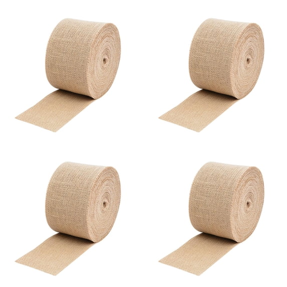 Ngheia 4pc Burlap Fabric Roll 58 Inch Long Fabric with Finished Edges for Table Runner Placemat, Rustic Linen Ribbon for Wedding Crafts Decorating, No Fraying