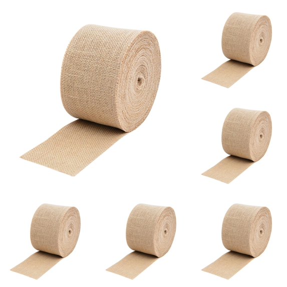 Ngheia 6pc Burlap Fabric Roll 58 Inch Long Fabric with Finished Edges for Table Runner Placemat, Rustic Linen Ribbon for Wedding Crafts Decorating, No Fraying