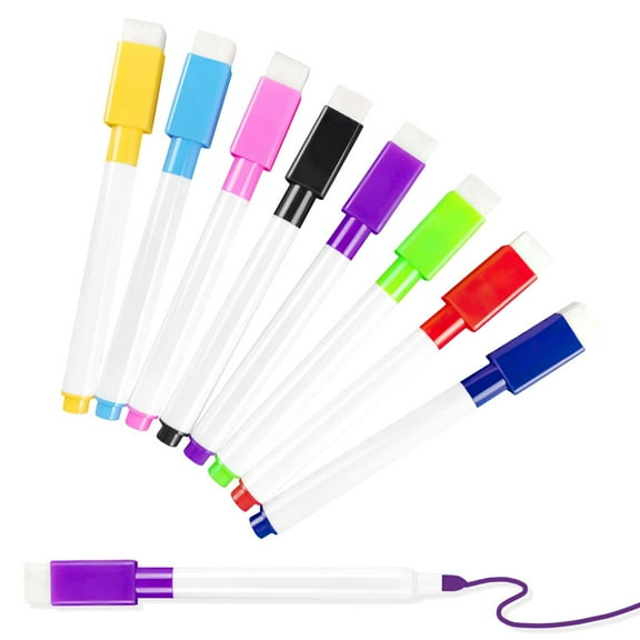 Ngheia Black Marker 8Pcs, Colorful Markers with Eraser Cap White Board Markers Point Tip Student White Board Markers for Teachers schol 2Ml