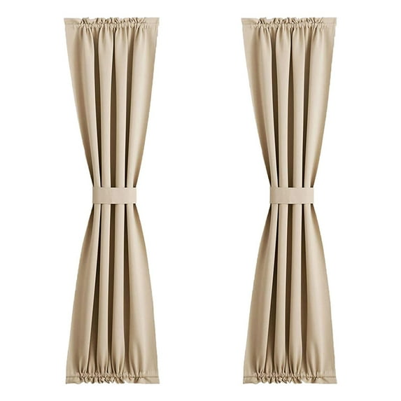 Ngheia Blackout Door Curtain (63X183Cm) - Thermal Insulated, Rod Pocket, Double-Sided, for French Doors or Windows, Beige, Noise Reducing