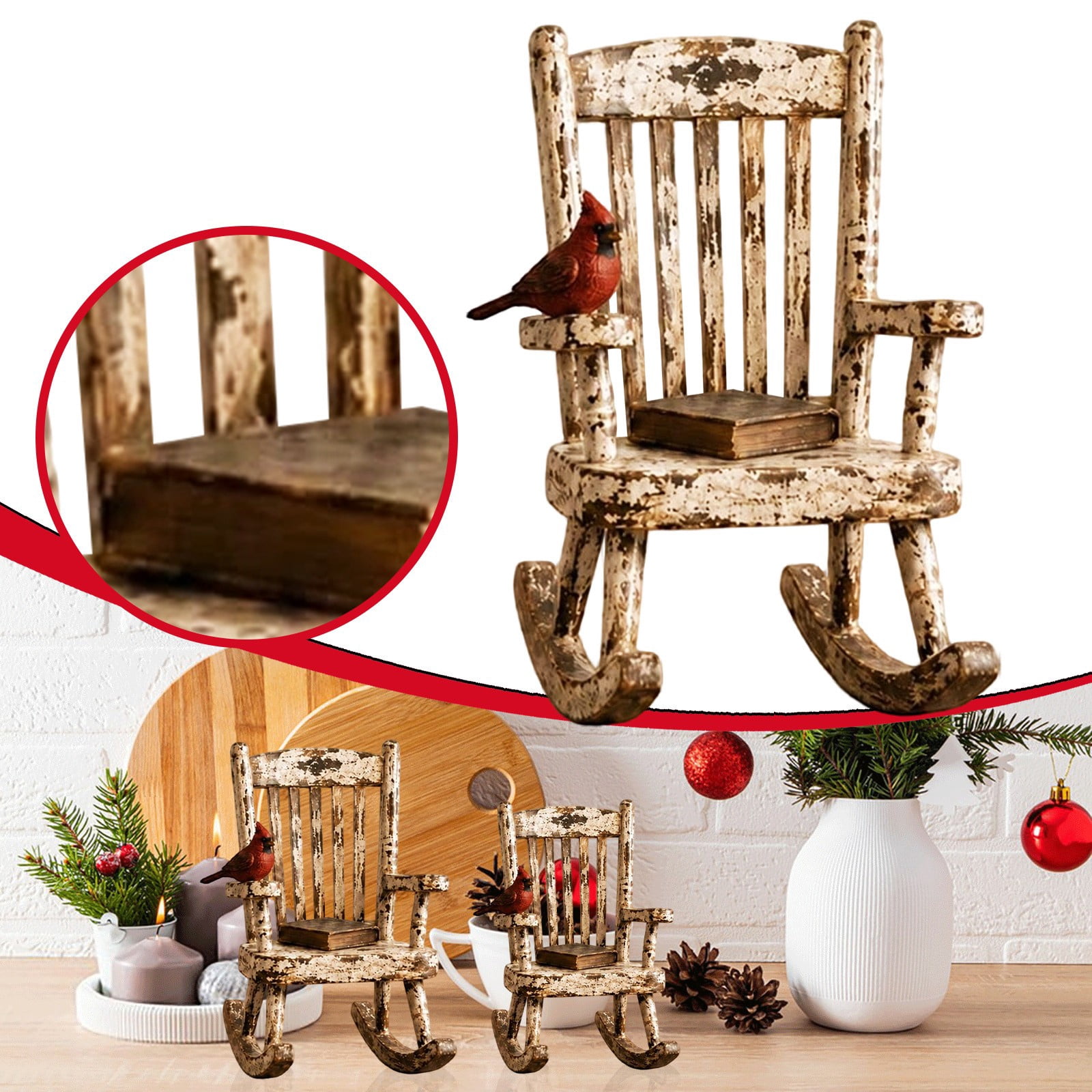 Ngheia Christmas Rustic Cardinal Rocking Chair Decor, Christmas ...