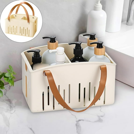 Ngheia Claerance! Portable Storage Basket White A, Portable Shower Caddy Plastic Shower Basket Tote with Handles Removable Divider Cleaning Caddy Storage Organizer for Bathroom College Dorm