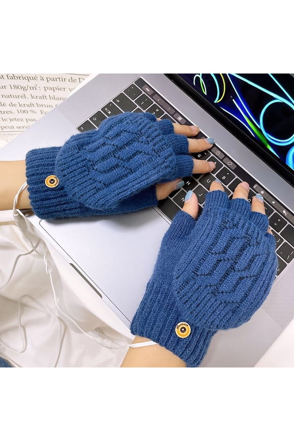 Claerance! Usb Heating Gloves Navy Blue A, Winter Electric Heating Warm Gloves Usb Gloves Plush Mobile Power Computer Electric Heating Gloves