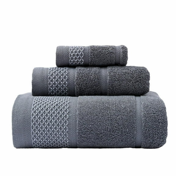 Ngheia Gray Cotton Bath Towel Household Set (Bath+Hand+Wash Towel, 540G) - Luxury Soft & Absorbent Bathroom Towels Set, 3 Pieces