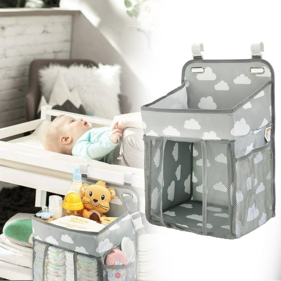 Ngheia Gray Hanging Bag for Trolley, Hanging Caddy Organizer Stacker for Changing Table Crib Playard or Wall & Nursery Organization Gifts for Newborn, 1*Trolley Hanging Bag