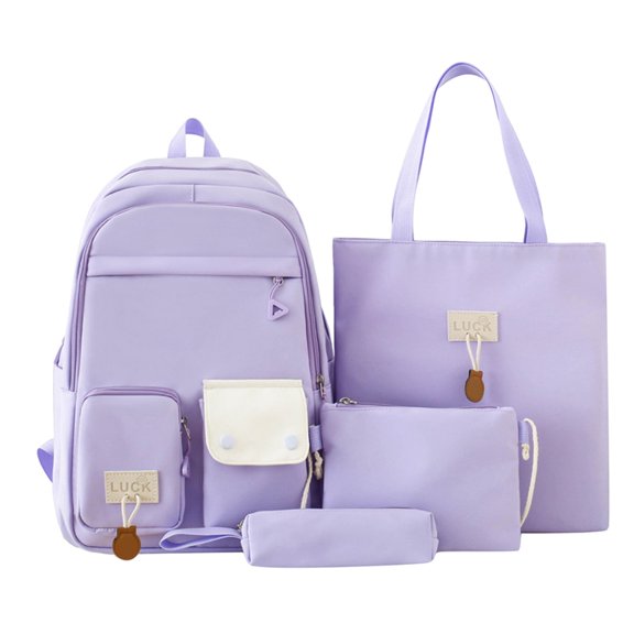 Ngheia Harajuku Backpack Large Capacity Backpack Four-Piece Set Purple 4 In1 Backpack Casual Daypack Teen Schol Bookbag