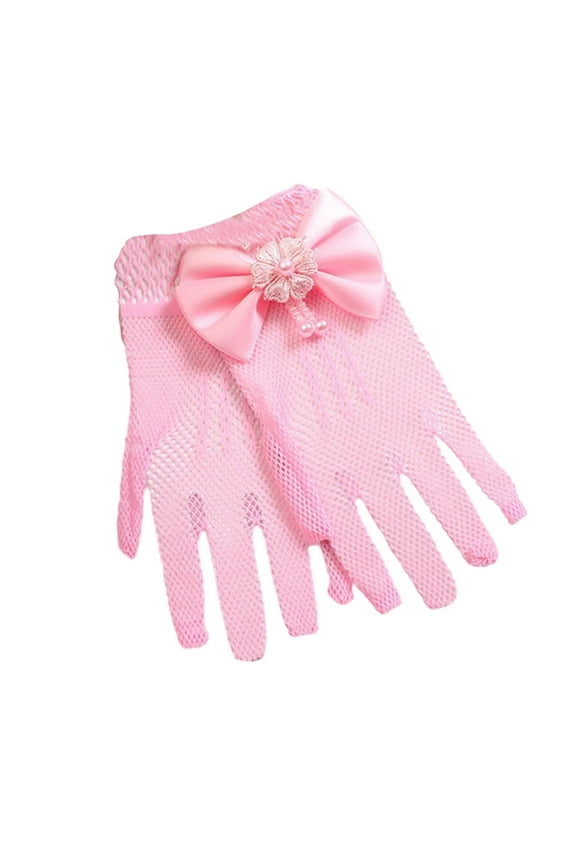 Mesh Etiquette Gloves, Girl Hollow Out Mesh Gloves Tea Gloves Kids Gloves Bow Tie Gloves Gloves for Little Girls Pearl Dress Gloves for Wedding Pageant for Girls