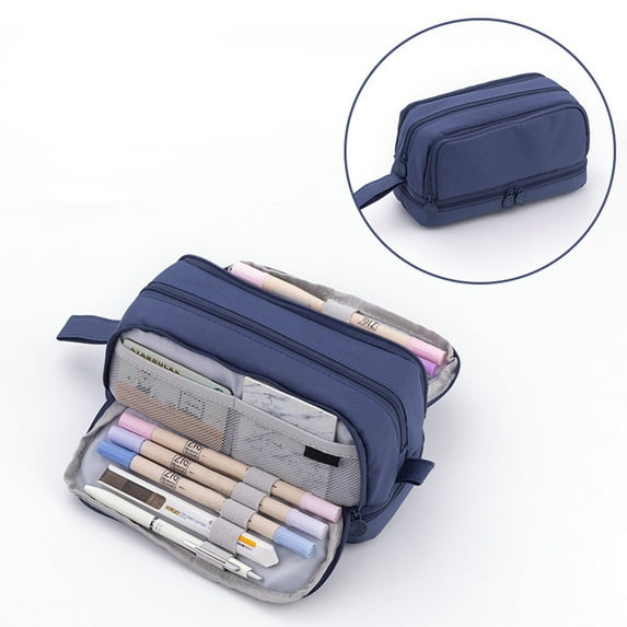 Ngheia Multi-Layer 4-Window Large-Capacity Pencil Case - Navy Blue, Japanese Stationery Material