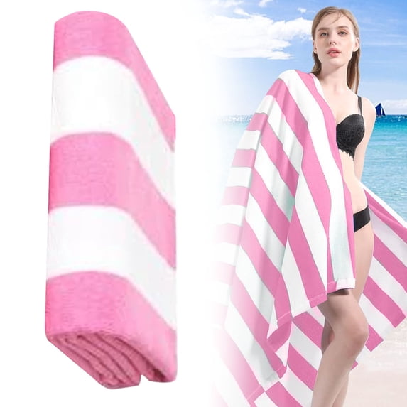 Ngheia Oversized 80x160 Inch Pink Striped Beach Towel - Ultra Soft Fast Drying Towel for Summer, Swimming, Gym, and Picnic Blanket
