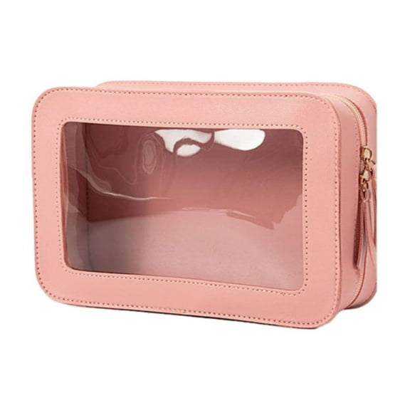 Ngheia Pink Cosmetic Storage Box, Clear Makeup Bags Approved Toiletry Bag with Zipper Clear Makeup Organizer Fit Carry on Travel Clear Cosmetic Bags for Women Men, 1X Cosmetic Storage Box