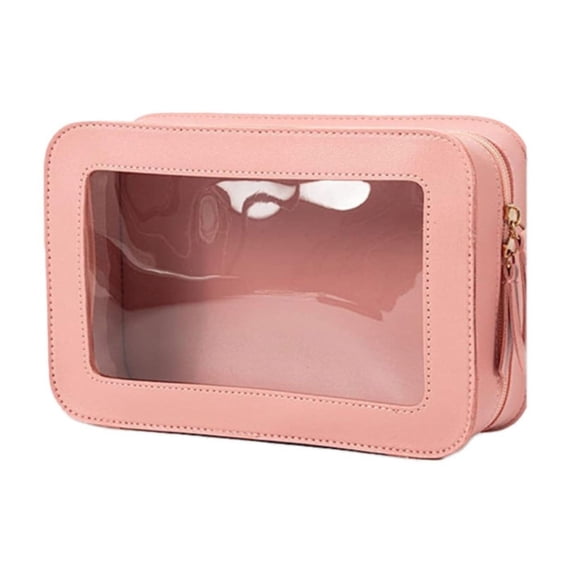 Ngheia Pink Cosmetic Storage Box, Clear Makeup Bags Approved Toiletry Bag with Zipper Clear Makeup Organizer Fit Carry on Travel Clear Cosmetic Bags for Women Men, 1X Cosmetic Storage Box