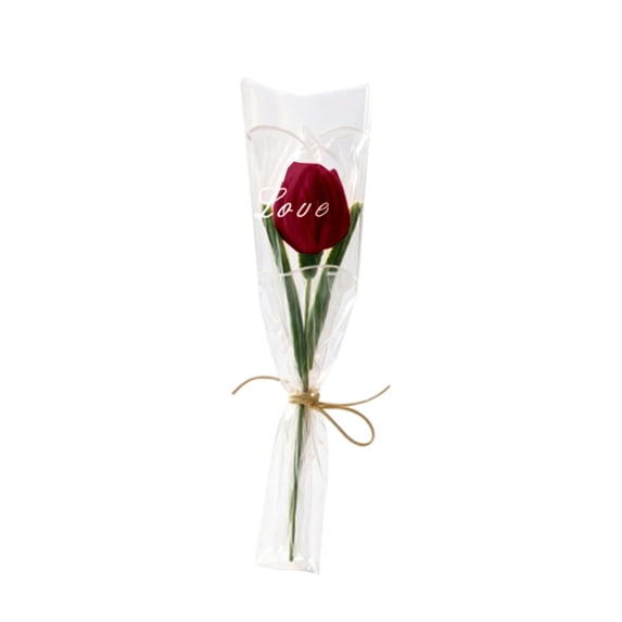 Ngheia Piper Stick Red Tulip Bouquet, Single Artificial Flower with Bag Bouquet for Memorial