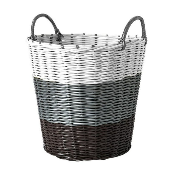 Ngheia Plastic Storage Basket, Laundry Basket, Toy Plastic Woven Basket with Hollow Handle White Color Matching (Folded Delivery) Small