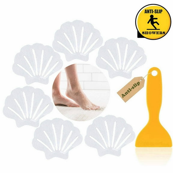 Ngheia Rubber Shell Bathroom Anti-Slip Sticker Transparent A, 6Pcs Non Slip Bathtub Stickers Sea Shape Shower Stickers for Beach Bathroom Decorations