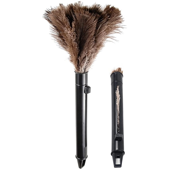 Ngheia Scalable Dusters, Telescopic Rod Hair Duster, Brown Washable Portable Compact Feathers Mini Duster with ABS Handle Ability to Collect Dust, Reusable up to 200 Times