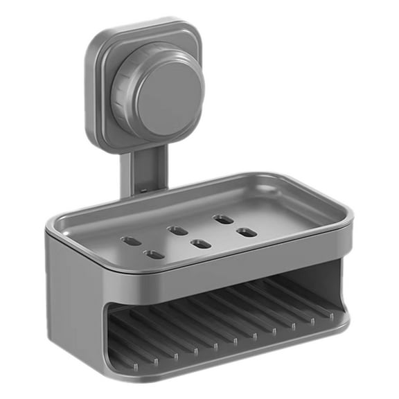 Ngheia Soap Box Gray, Double Layer Soap Dish for Shower Wall Mounted Bar Soap Holder Suction Cup Self Draining Soap Case Sponge Holder for Shower Bathroom Tub and Kitchen