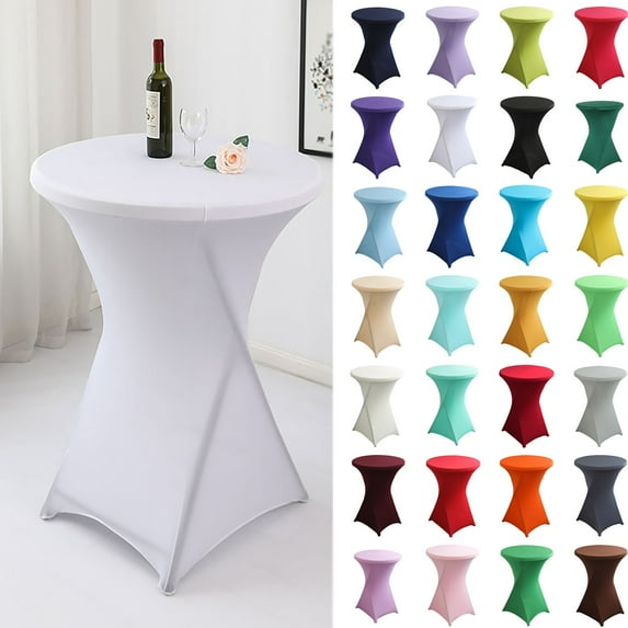 Ngheia Spandex Round Tablecloth (60X110Cm) - Stretch Fitted, for Cocktail Table, Banquet, Wedding, Party, White