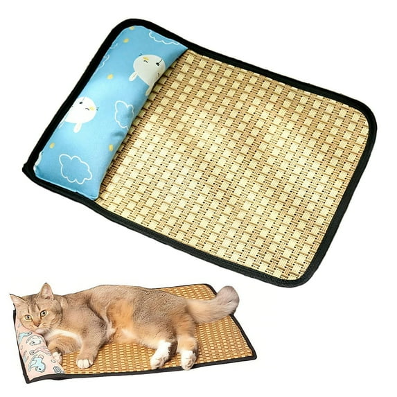 Ngheia Summer Cooling Pet Mat with Pillow – Breathable & Comfortable for Dogs & Cats (Blue Rabbit, 40x30cm)