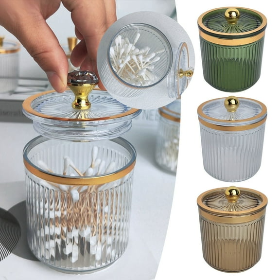 Ngheia Transparent Portable Cotton Swab Can, Makeup Cotton Holder Jar Qtip Holder Dispenser for Desktop Vanity Light Green, 1*Cotton Swab Holder