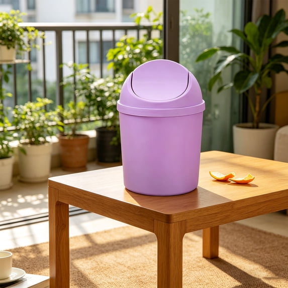 Ngheia Trash Can with Lid, Desktop Trash Can, Compact Desktop Waste Basket with Shake Lid, Plastic Mini Trash Can for Home Office, Stylish Odor Proof Small Garbage Bin (Purple)