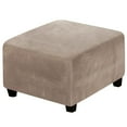 thumbnail image 1 of Ngheia Velvet Ottoman Slipcover (27-32 Inch) - Stretch Square Footstool Cover, with Elastic Bottom, Plush, Khaki, 1 of 7