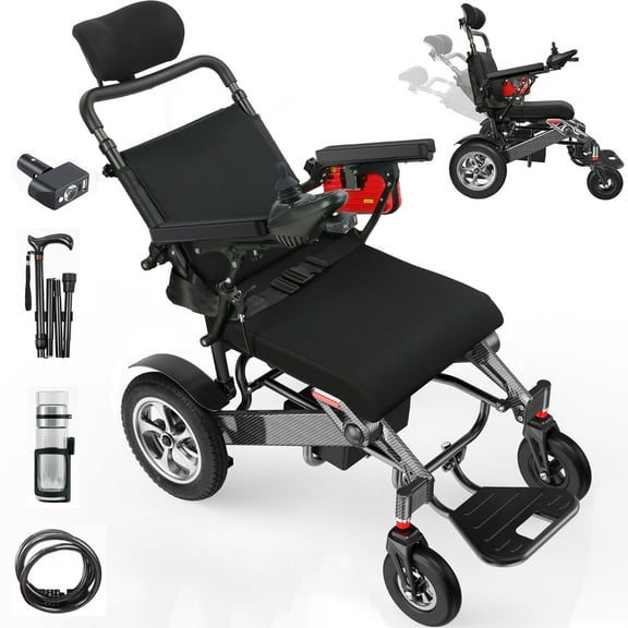 Nguyen Quach 30mi Reclining Electric Wheelchair with Headrest Cane Cup Holder for Adults Seniors, B