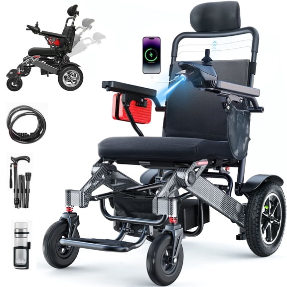 Nguyen Quach 30mi Reclining Electric Wheelchair with Headrest for Adults Seniors, 330lb Capacity, B