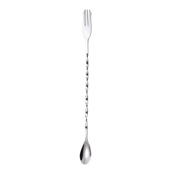 Ngxiha Cocktail Spoon Long Handle, Mixing Spoon Handle Fork Tip Bar Spoon, Long Handle Drink Stirrer, Stainless Steel Bar Cocktail Mixing Spoons with Double Ended Design for Stirring, Silver