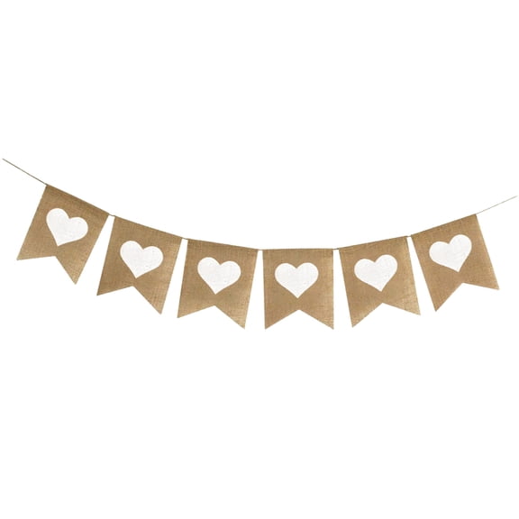 Ngxiha Heart Shaped Linen Banner, Wedding Engagement Party Decoration, Love Hanging Ribbon Logo