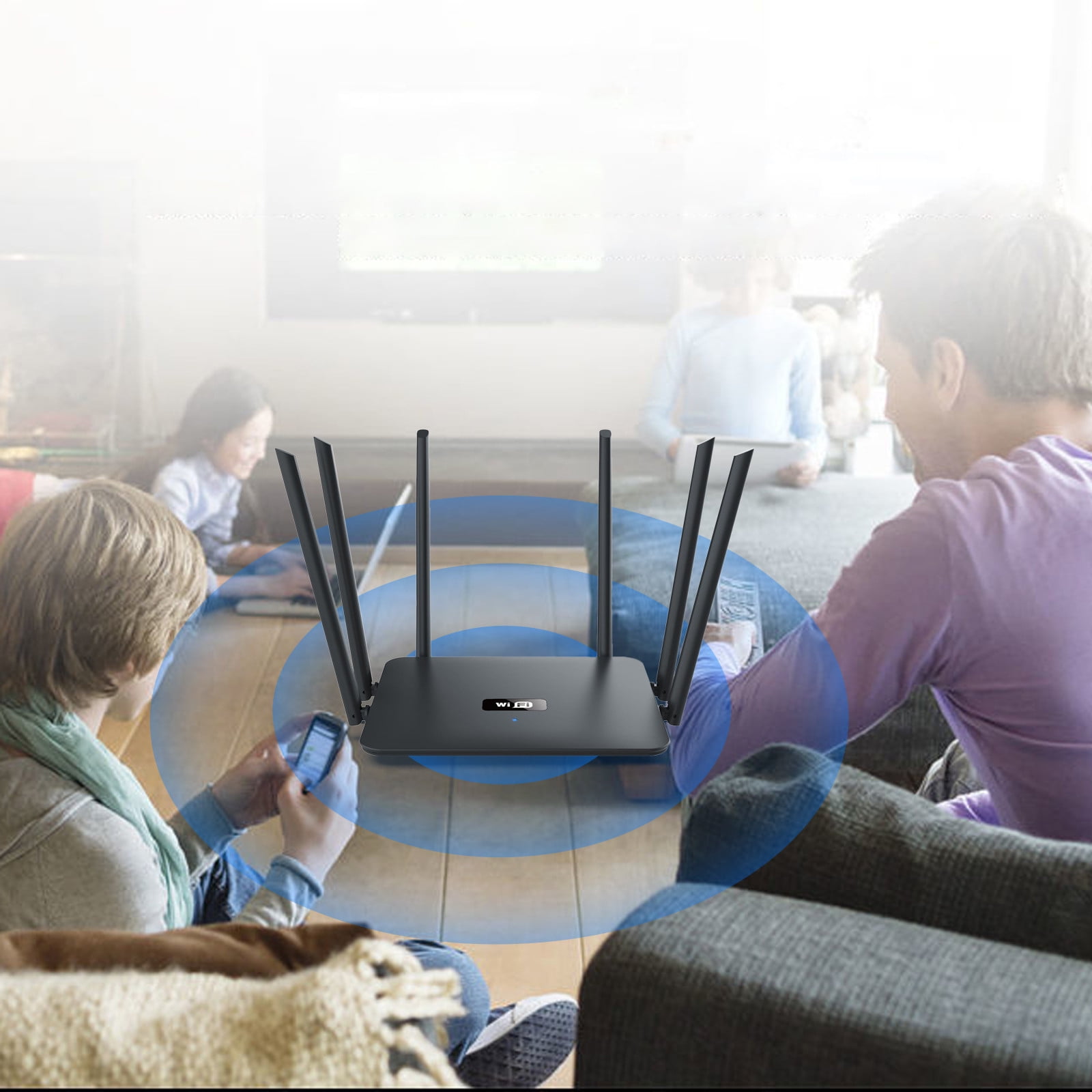 Nhthy 6dBi High Gain Antenna Router with 300Mbps Speed, Plug and Play Wireless Router with 5 Network Interfaces, High Performance 28nm Chip WiFi Router for Home Use Black