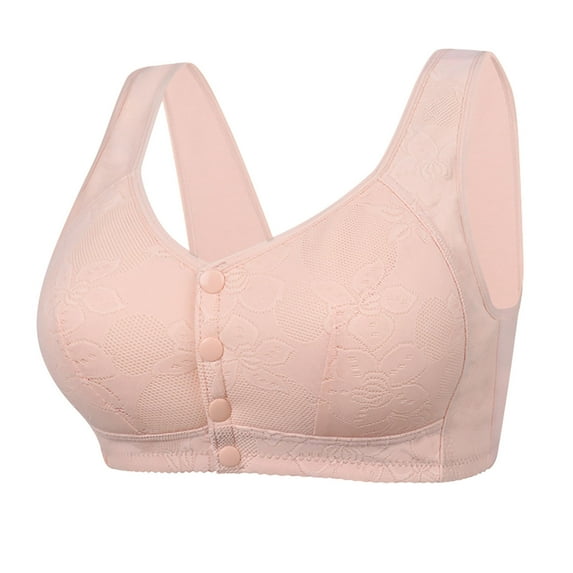 Nhthy Daisy Bras for Older Women Front Closure No Underwire Full Coverage Everyday Bras Comfort Breathable Cotton Bralette Pink M(38//85)
